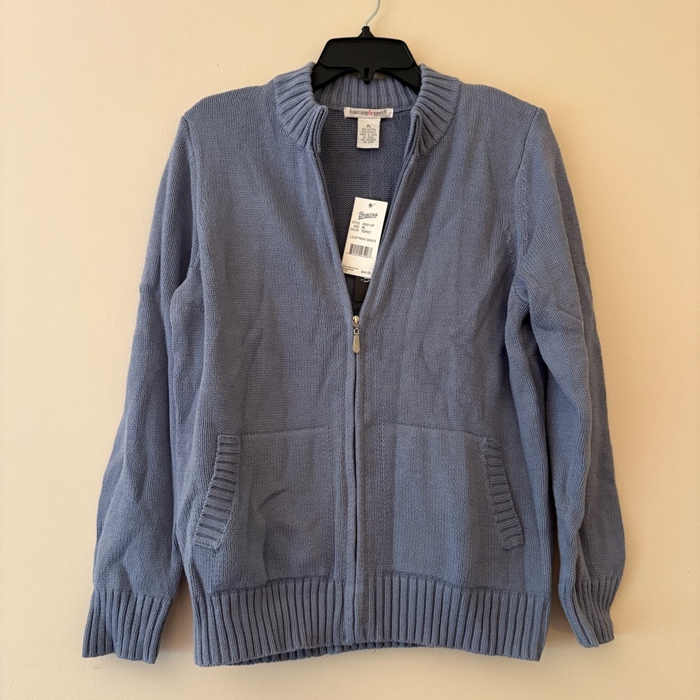 Hastings & Smith Petite Large Blue Full Zip Cotton Cardigan Sweater NWT